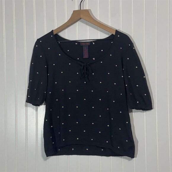 RALPH Ralph Lauren Silk Blend Polka Dot Knit Top Black White Short Sleeve M Y2K - Picture 1 of 6